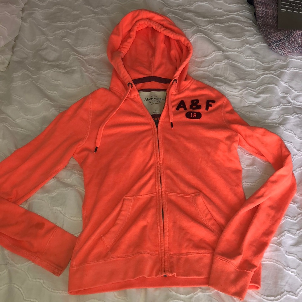 Bright coral zip up hoodie
